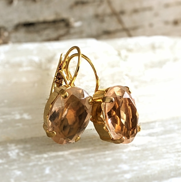 9.6 Total CT. Lab-created Peach Morganite  In Gold Plated Earrings - Picture 1 of 5
